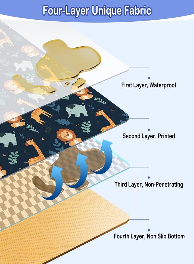Basumee Splat Mat High Chair Mat Waterproof Baby Play Splat Mat for Under High Chair Food Catcher Highchair Mat for Floor Non Slip Bottom, Dark Blue Giraffe, 46x42 Inches - Image 3